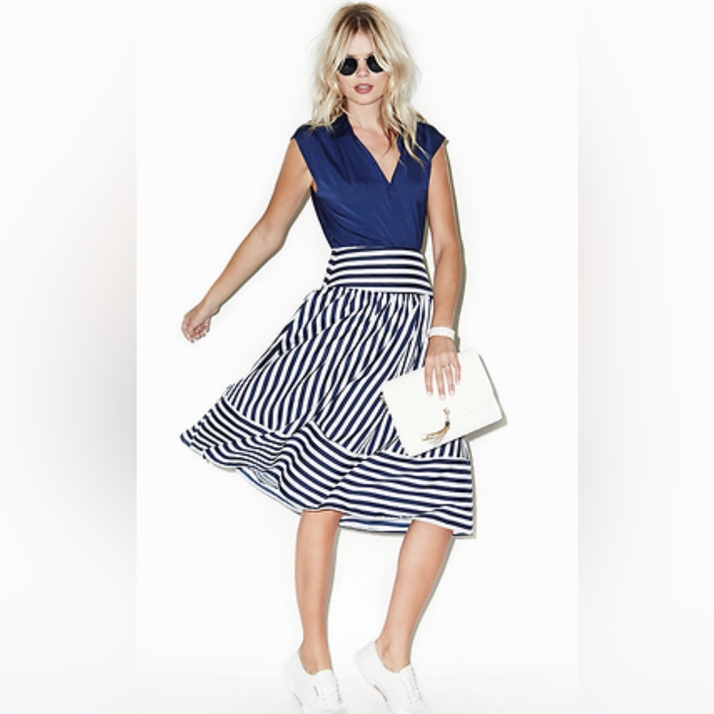 J.O.A. Navy and White Striped Midi Skirt Dress